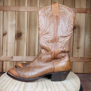 Vintage Nocona Western Cowboy Boots Mens 9.5 D Brown Leather Pointed Lizard Toe
